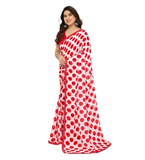 Women's Georgette Printed Saree With Unstitched Blouse 5.5Mtr (Red-White) Women's Georgette Printed Saree With Unstitched Blouse 5.5Mtr (Red-White)