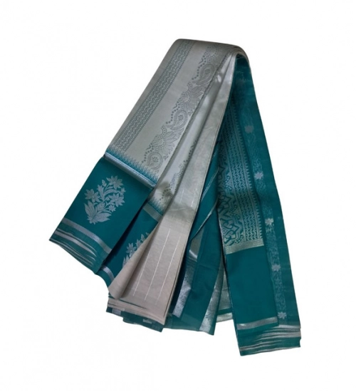 Women's Soft Silk Wooven Saree With Unstitched Blouse 5.5Mtr (Silver)