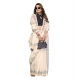 Women's Linen Cotton Printed Saree With Unstitched Blouse 5.5Mtr (Off White)