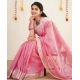 Women's Soft Lichi Silk Printed Saree With Unstitched Blouse 5.5Mtr (Pink)