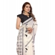 Women's Linen Cotton Printed Saree With Unstitched Blouse 5.5Mtr (Off White)