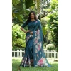 Women's Faux_Tussar Floral Saree With Unstitched Blouse 5.5Mtr (Teal) Women's Faux_Tussar Floral Saree With Unstitched Blouse 5.5Mtr (Teal)