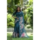 Women's Faux_Tussar Floral Saree With Unstitched Blouse 5.5Mtr (Teal)