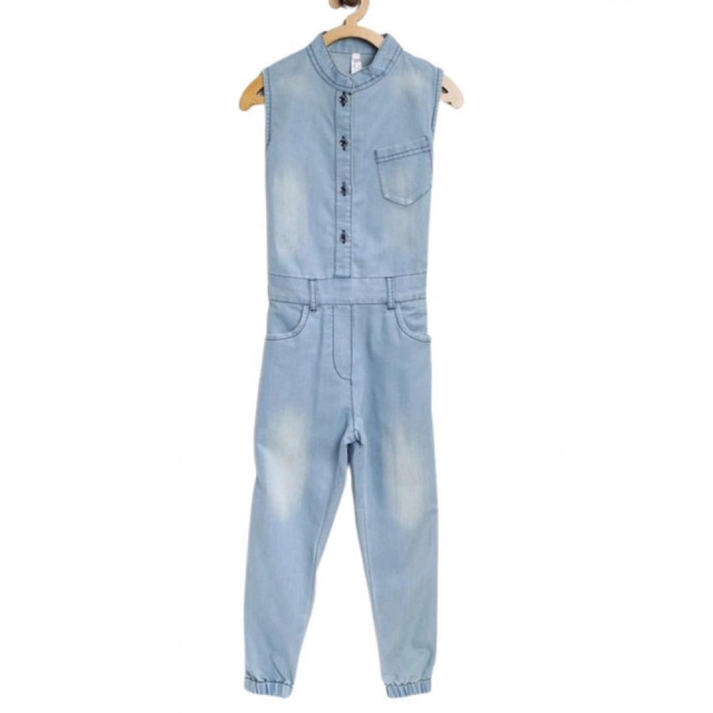Girl's Denim Embellished Sleeveless Jumpsuit (Blue) Girl's Denim Embellished Sleeveless Jumpsuit (Blue)