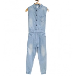 Girl's Denim Embellished Sleeveless Jumpsuit (Blue)