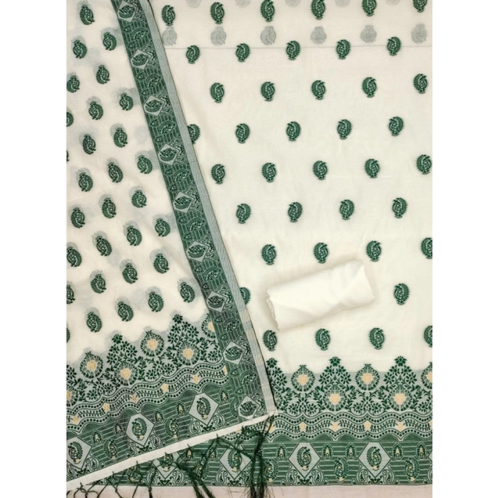 Women's Banarasi Silk Printed Unstitched Salwar Suit Material With Dupatta (Bottle Green, 3Mtrs)