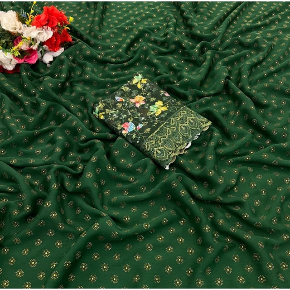 Women's Printed Brasso Saree With Unstitched Blouse (Green, 5-6 Mtrs) Women's Printed Brasso Saree With Unstitched Blouse (Green, 5-6 Mtrs)
