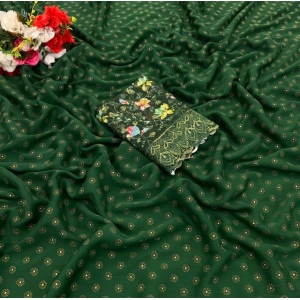 Generic Women's Printed Brasso Saree With Unstitched Blouse (Green, 5-6 Mtrs)