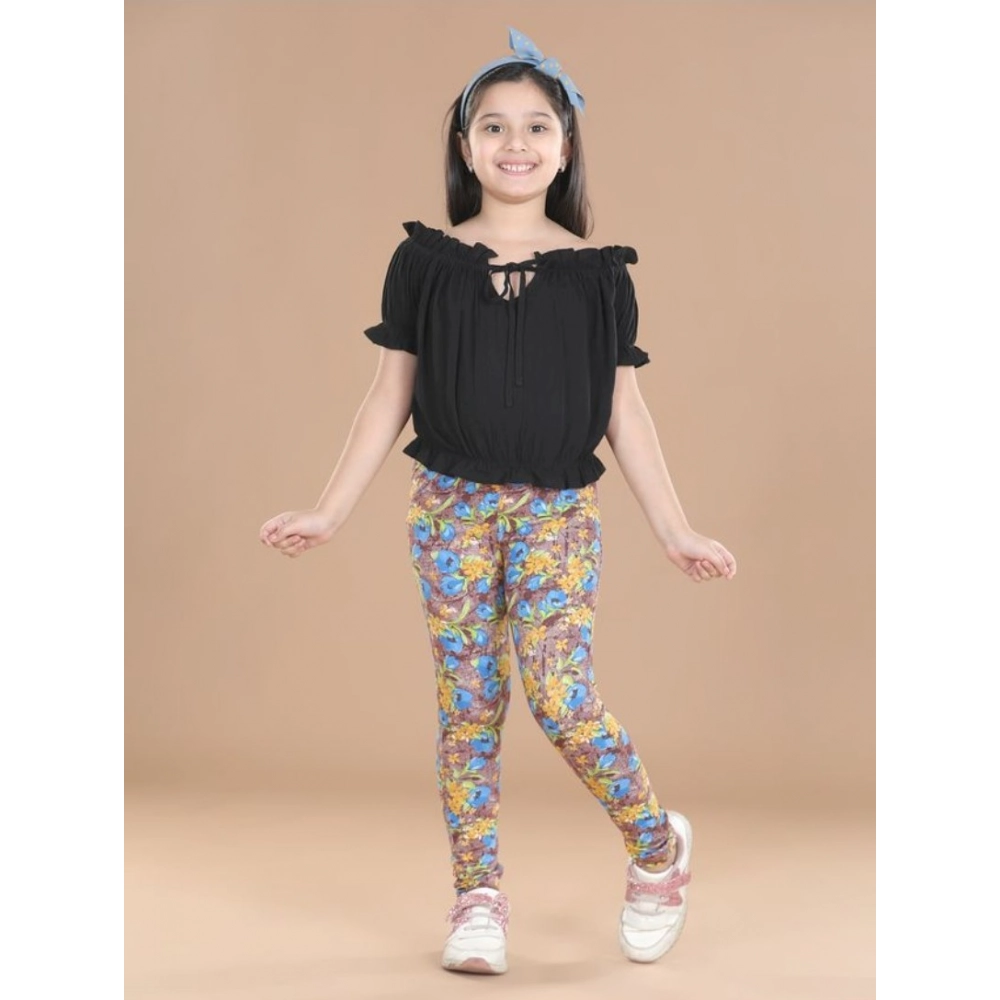 Girl's Cotton Lycra Floral Elasticated Jeggings (Multicolor) Girl's Cotton Lycra Floral Elasticated Jeggings (Multicolor)