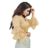 Women's Organza Solid V Neck Layered Ruffle Sleeve Readymade Blouse (Beige Free Size , up to 38–40 Bust)-PID65847 Women's Organza Solid V Neck Layered Ruffle Sleeve Readymade Blouse (Beige Free Size , up to 38–40 Bust)-PID65847