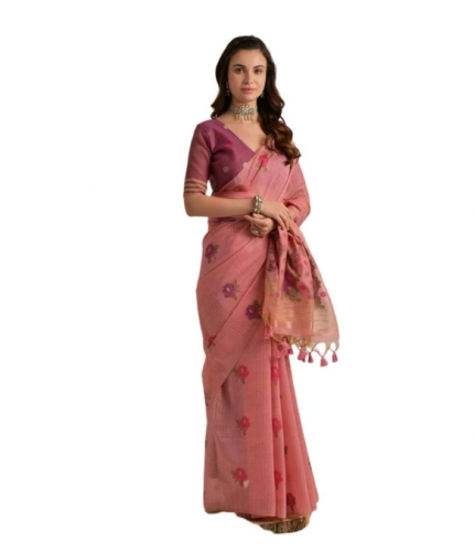 Women's Blended_Cotton Floral Motifs And Woven Buttas Saree With Unstitched Blouse 5.5Mtr (Pink) Women's Blended_Cotton Floral Motifs And Woven Buttas Saree With Unstitched Blouse 5.5Mtr (Pink)