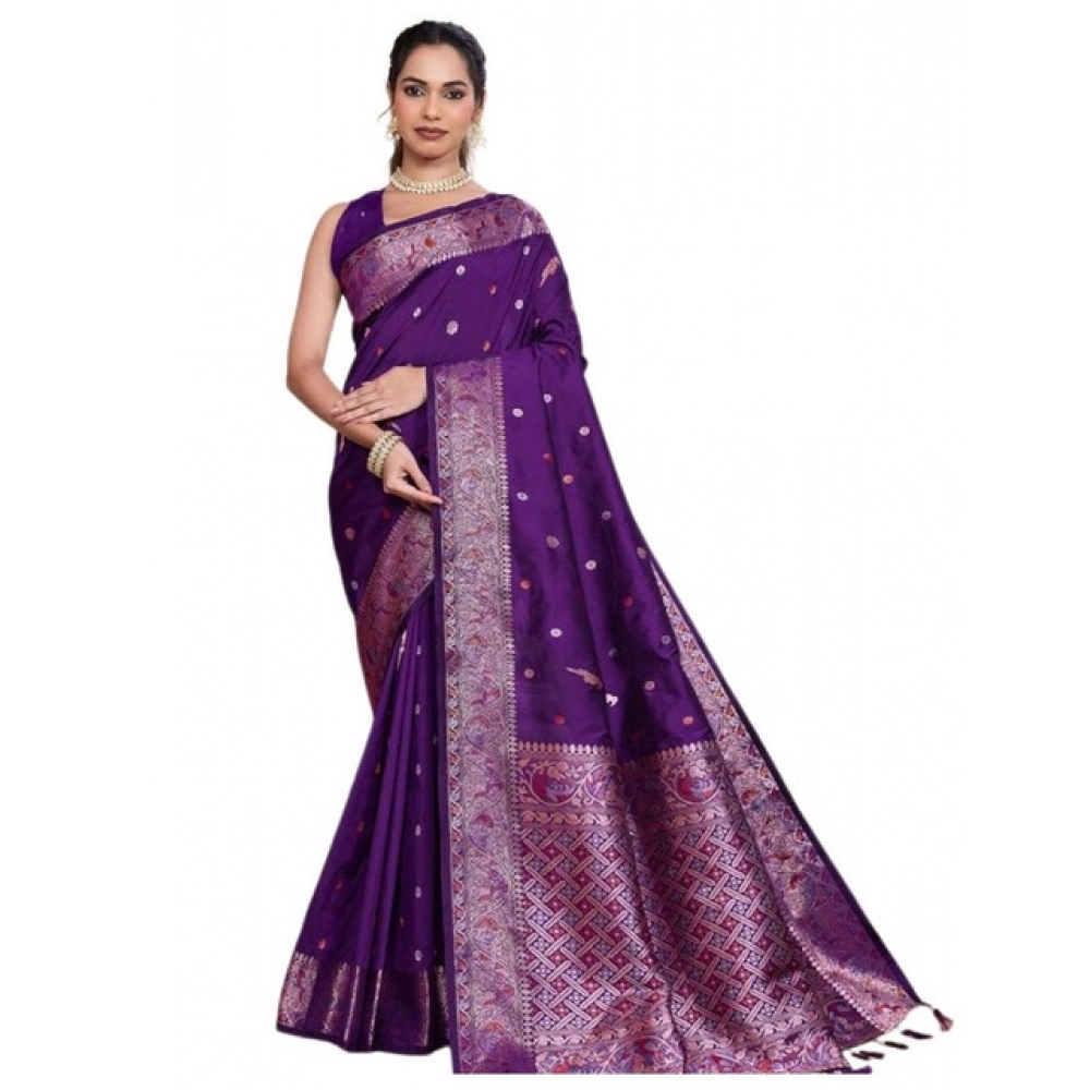 Women's Jacquard Woven Saree With Unstitched Blouse 5.5Mtr (Purple) Women's Jacquard Woven Saree With Unstitched Blouse 5.5Mtr (Purple)