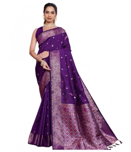 Women's Jacquard Woven Saree With Unstitched Blouse 5.5Mtr (Purple) Women's Jacquard Woven Saree With Unstitched Blouse 5.5Mtr (Purple)