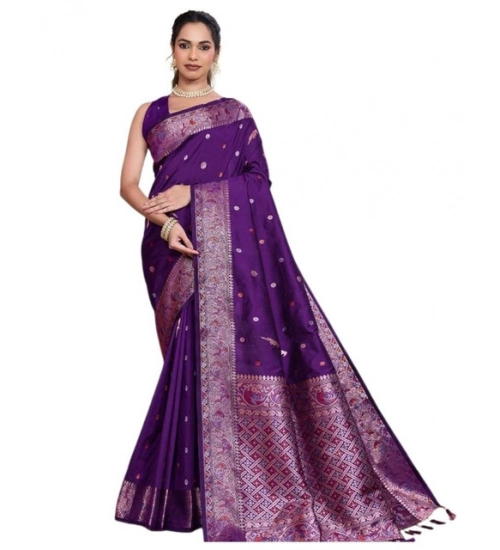 Women's Jacquard Woven Saree With Unstitched Blouse 5.5Mtr (Purple)