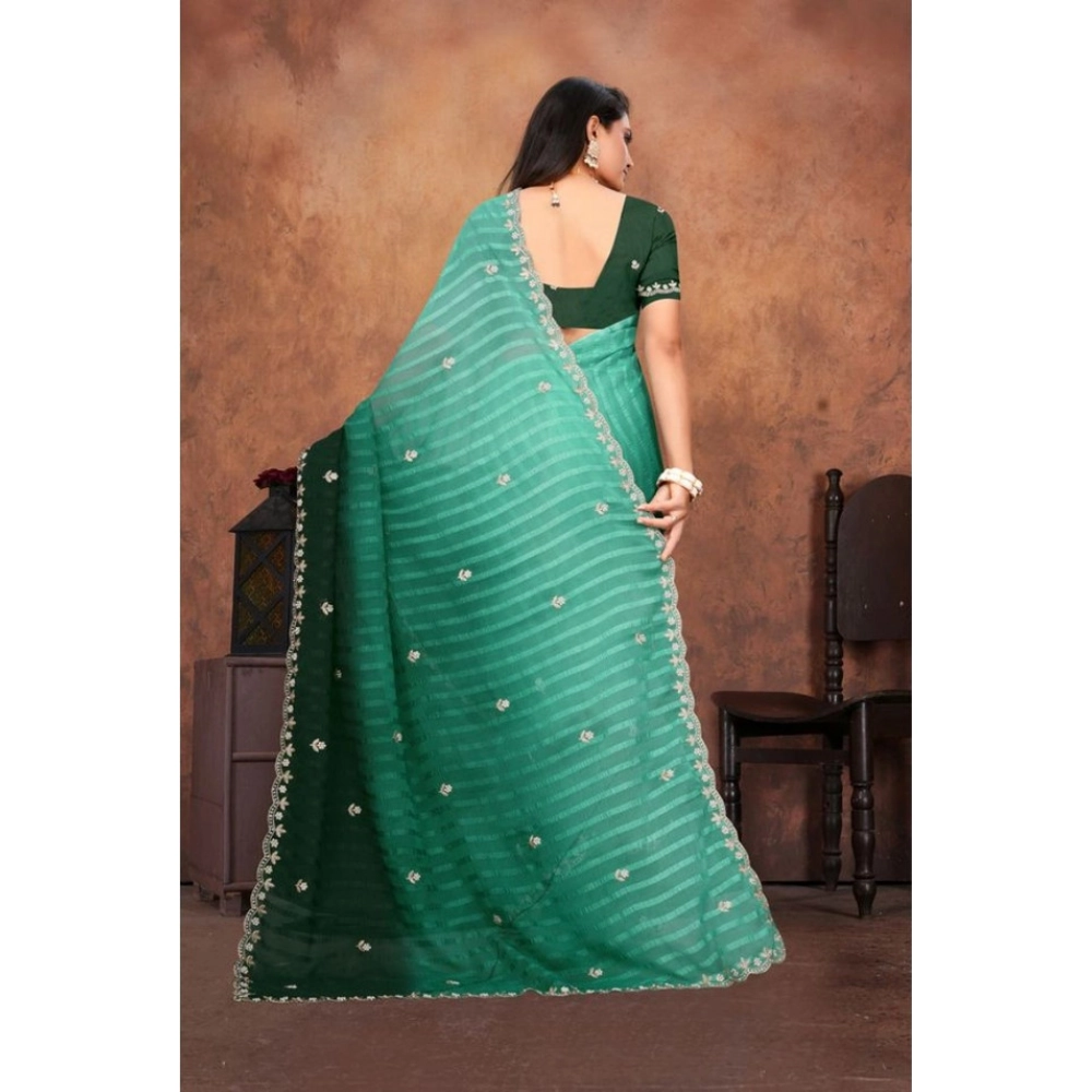 Women's Chiffon Embroidred Saree With Unstitched Blouse 5.5Mtr (Dark Green) Women's Chiffon Embroidred Saree With Unstitched Blouse 5.5Mtr (Dark Green)