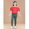 Girl's Cotton Lycra Floral Elasticated Jeggings (Bottle Green)