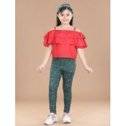 Girl's Cotton Lycra Floral Elasticated Jeggings (Bottle Green)