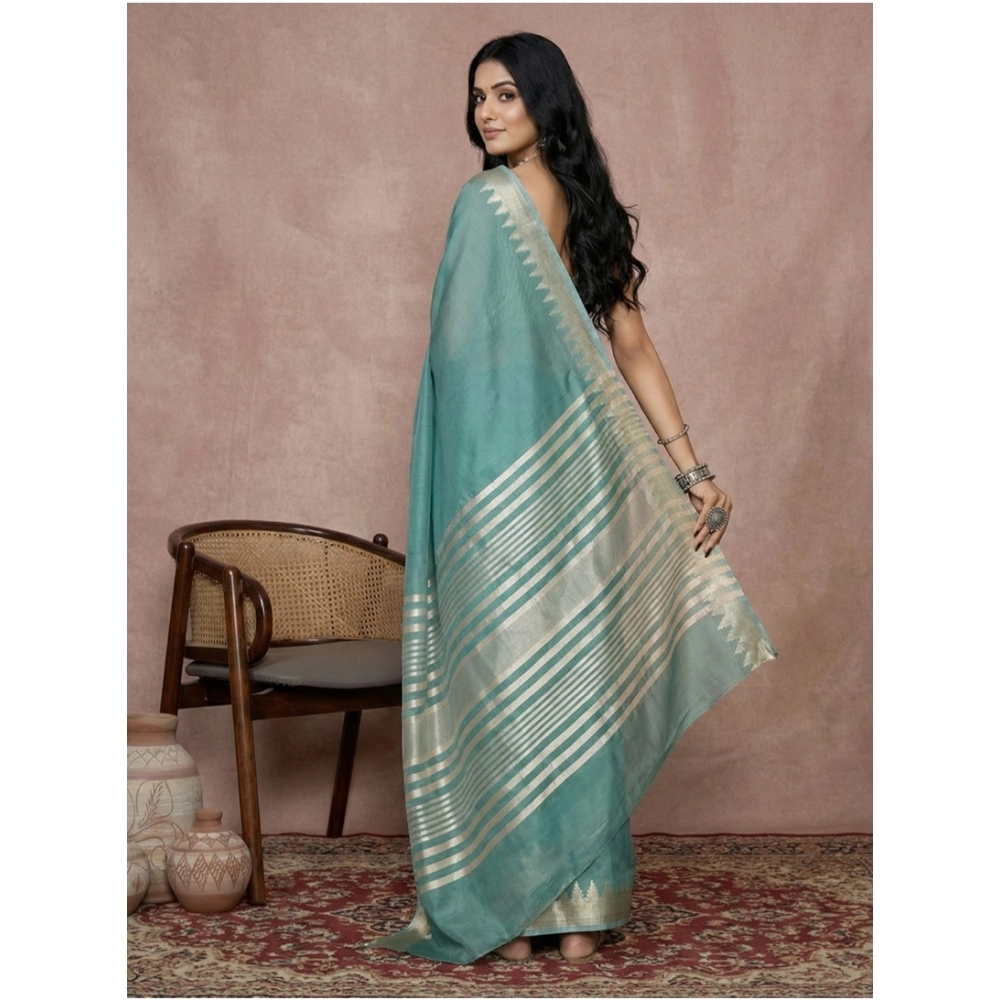 Women's Cotton Printed Saree With Unstitched Blouse 5.5Mtr (Teal) Women's Cotton Printed Saree With Unstitched Blouse 5.5Mtr (Teal)