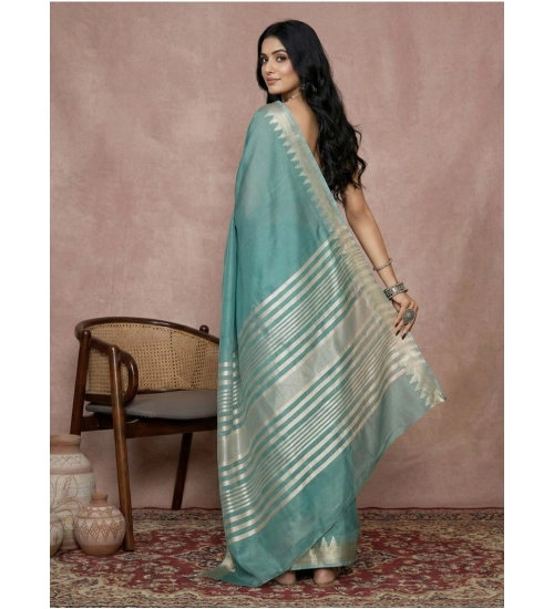 Women's Cotton Printed Saree With Unstitched Blouse 5.5Mtr (Teal) Women's Cotton Printed Saree With Unstitched Blouse 5.5Mtr (Teal)
