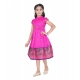 Girl's Brocket Silk Printed Short Sleeve Close Neck Dress (Rani Pink)