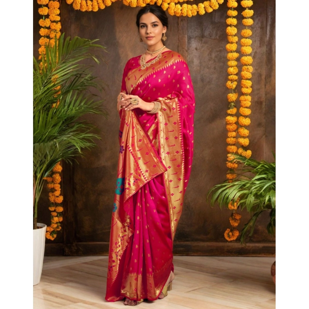 Women's Silk Blend Zari Weaving Saree With Unstitched Blouse 5.5Mtr (Pink) Women's Silk Blend Zari Weaving Saree With Unstitched Blouse 5.5Mtr (Pink)