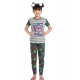 Girl's Cotton Hosiery Printed Night Suit Set (Grey-Green) Girl's Cotton Hosiery Printed Night Suit Set (Grey-Green)