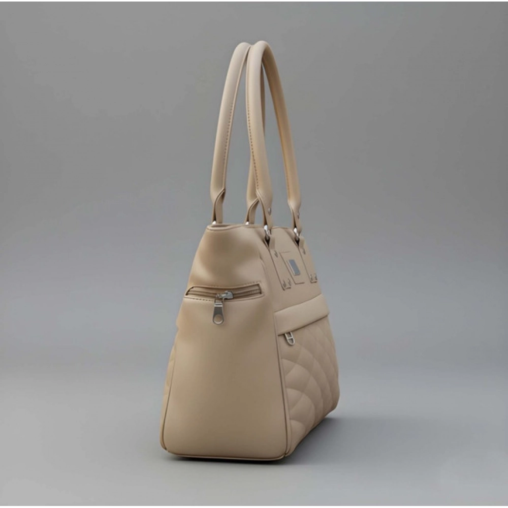Women's PU Leather Solid Shoulder Zipper Handbag (Beige)