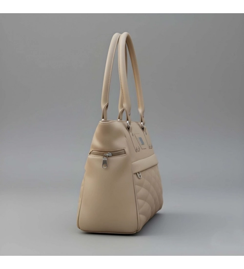 Women's PU Leather Solid Shoulder Zipper Handbag (Beige)
