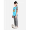 Girl's Cotton Hosiery Printed Night Suit Set (Blue-Grey)