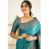 Women's Litchi silk Printed Saree With Unstitched Blouse (Rama Blue) Women's Litchi silk Printed Saree With Unstitched Blouse (Rama Blue)