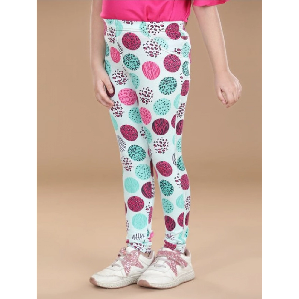 Girl's Cotton Lycra Floral Elasticated Jeggings (Multicolor) Girl's Cotton Lycra Floral Elasticated Jeggings (Multicolor)