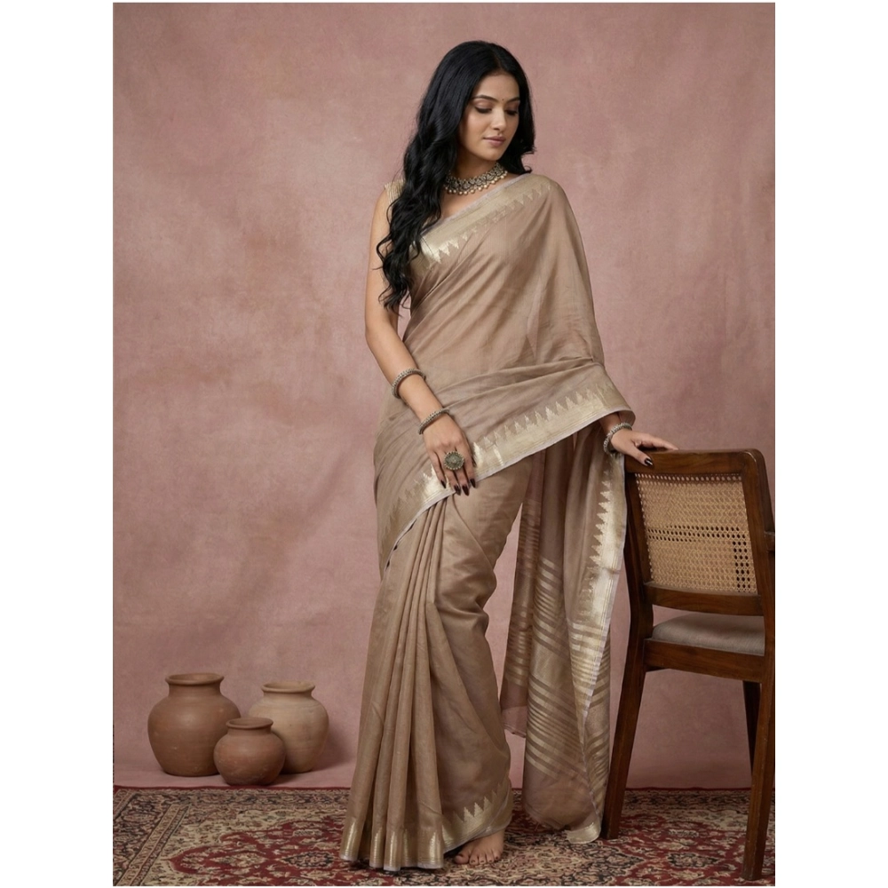 Women's Cotton Printed Saree With Unstitched Blouse 5.5Mtr (Beige) Women's Cotton Printed Saree With Unstitched Blouse 5.5Mtr (Beige)