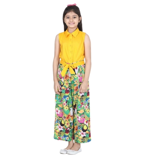 Girl's Rayon Flamingo Print Sleeveless Jumpsuit (Yellow-Multicolor) Girl's Rayon Flamingo Print Sleeveless Jumpsuit (Yellow-Multicolor)