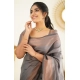Women's Litchi silk Printed Saree With Unstitched Blouse (Grey)