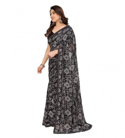 Women's Georgette Printed Saree With Unstitched Blouse 5.5Mtr (Black)