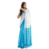 Women's Faux Linen Leaf Print Ready to wear Saree With Unstitched Blouse 5.5Mtr (SkyBlue & White) Women's Faux Linen Leaf Print Ready to wear Saree With Unstitched Blouse 5.5Mtr (SkyBlue & White)