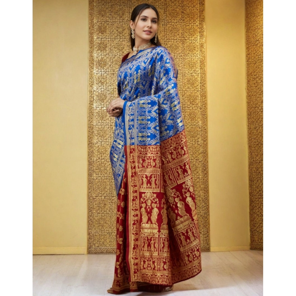 Women's Silk Blend Zari Weaving Saree With Unstitched Blouse 5.5Mtr (Blue) Women's Silk Blend Zari Weaving Saree With Unstitched Blouse 5.5Mtr (Blue)