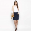 Women's Denim Front Button Buttoned Skirt (Blue)