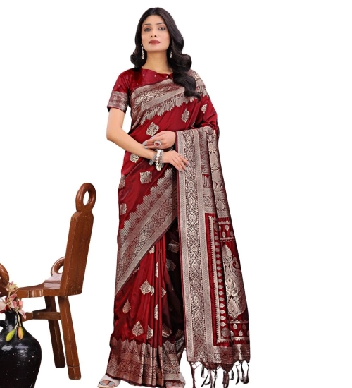 Women's Silk Printed Saree With Unstitched Blouse 5.5Mtr (Maroon)