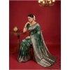Women's Silk Blend Printed Saree With Unstitched Blouse 5.5Mtr (Dark Green)