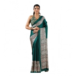 Women's Satin Crepe Printed Saree With Unstitched Blouse 5.5Mtr (Green)