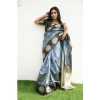 Women's Soft Lichi Silk Printed Saree With Unstitched Blouse 5.5Mtr (Grey) Women's Soft Lichi Silk Printed Saree With Unstitched Blouse 5.5Mtr (Grey)