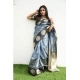 Women's Soft Lichi Silk Printed Saree With Unstitched Blouse 5.5Mtr (Grey)