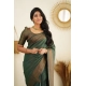 Women's Litchi silk Printed Saree With Unstitched Blouse (Green) Women's Litchi silk Printed Saree With Unstitched Blouse (Green)