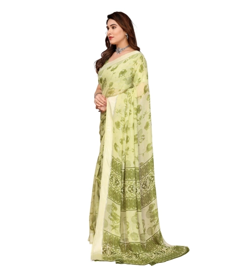 Women's Georgette Printed Saree With Unstitched Blouse 5.5Mtr (Green)