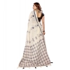Women's Linen Cotton Printed Saree With Unstitched Blouse 5.5Mtr (Off White)