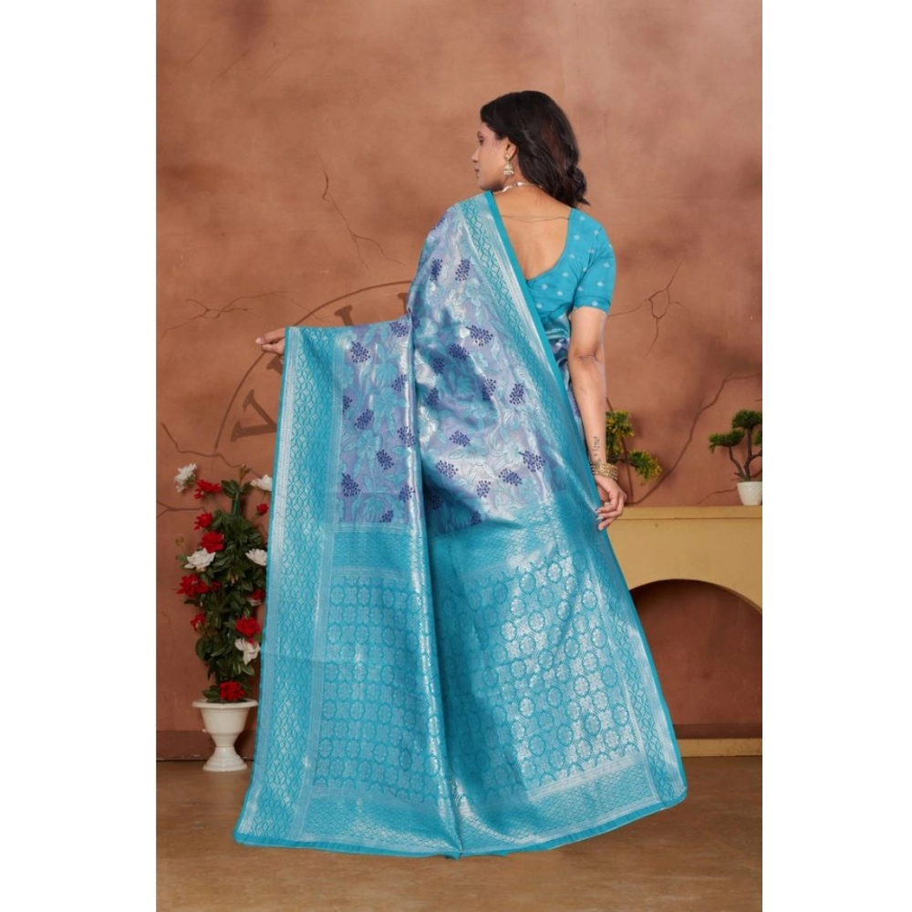 Women's Banarasi Silk Jaquard Woven Saree With Unstitched Blouse 5.5Mtr (Light Blue) Women's Banarasi Silk Jaquard Woven Saree With Unstitched Blouse 5.5Mtr (Light Blue)