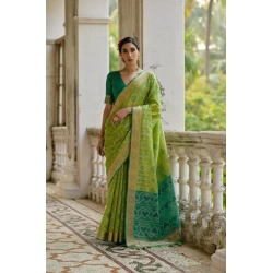 Women's Silk_Blend Ethnic Ikat Pattern Saree With Unstitched Blouse 5.5Mtr (Light_Green)
