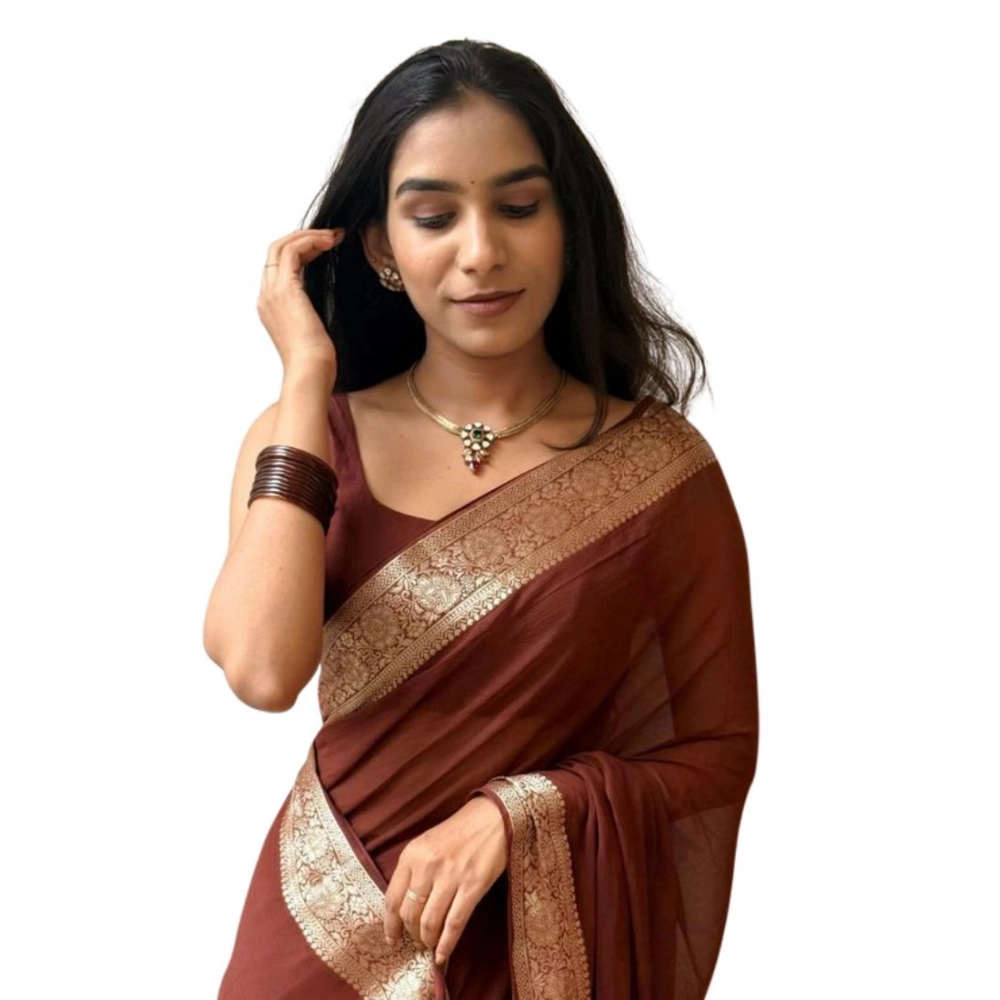 Women's Vichitra Silk Printed Saree With Unstitched Blouse 5.5Mtr (Brown) Women's Vichitra Silk Printed Saree With Unstitched Blouse 5.5Mtr (Brown)