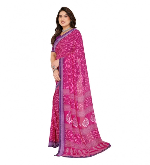Women's Georgette Printed Saree With Unstitched Blouse 5.5Mtr (Red)